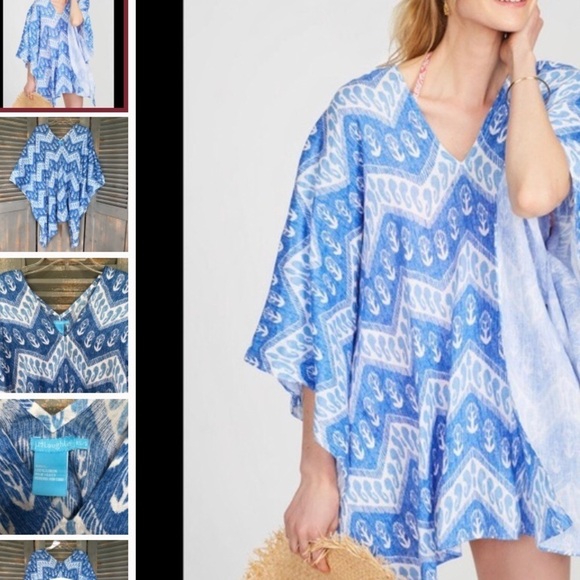 J. McLaughlin Redondo Ikat Caftan Swim cover 100% linen size M/L - Picture 5 of 5